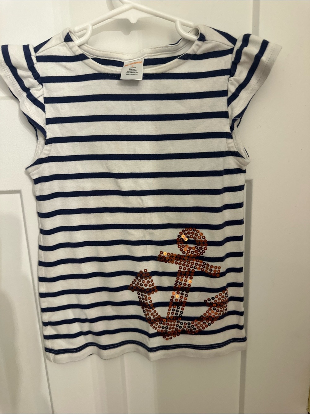 Gymboree White and Navy Striped Tee with Sequin Anchor